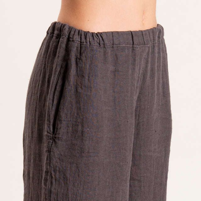 Zeroassoluto-Pantalone PAMY wide leg 100%LINO con elastico in vita - moro