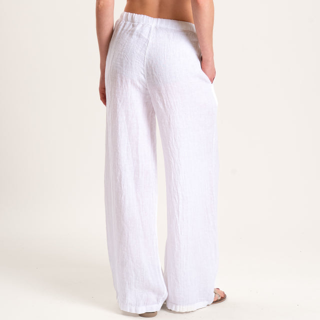 Zeroassoluto-Pantalone PAMY wide leg 100%LINO con elastico in vita - bianco