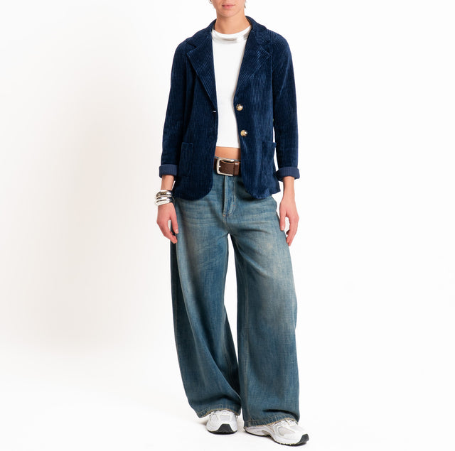 Zeroassoluto-Giacca PATTY velluto 500 righe elasticizzato - blu