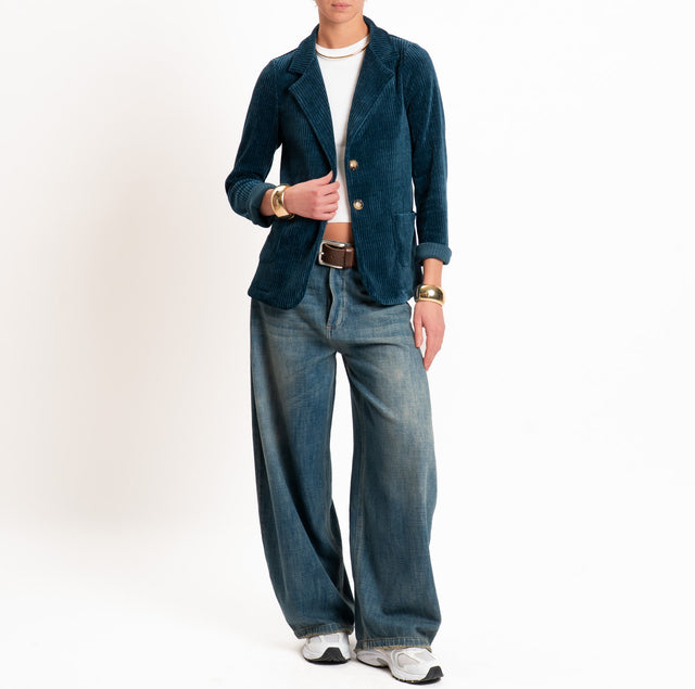 Zeroassoluto-Giacca PATTY velluto 500 righe elasticizzato - petrolio