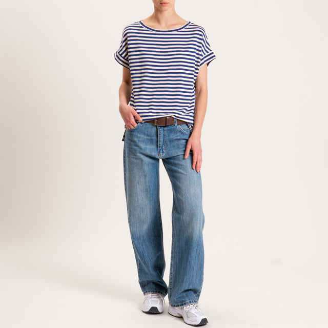 Zeroassoluto-T-shirt righe scatola in jersey - beige/blu