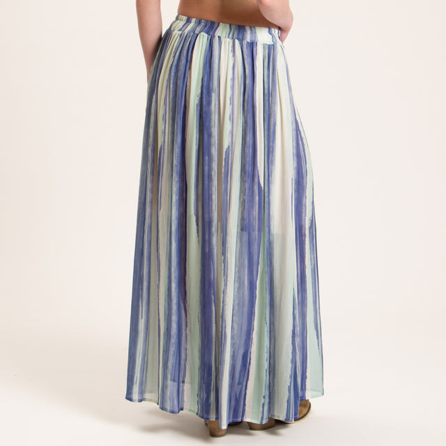 Zeroassoluto-Gonna LIMA georgette fantasia - tie dye blu/acqua/burro