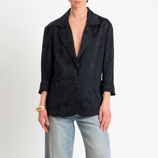 Zeroassluto-Giacca organza damascata due bottoni - nero