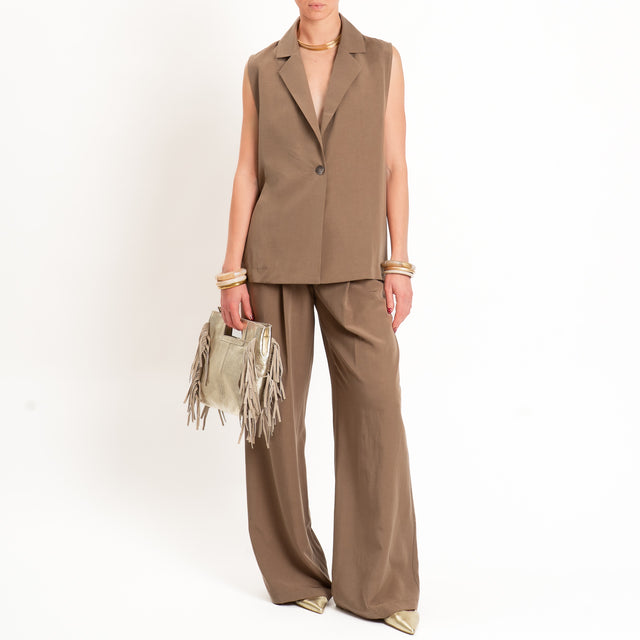 Zeroassoluto-Pantalone wide leg tencel fibra naturale - noce