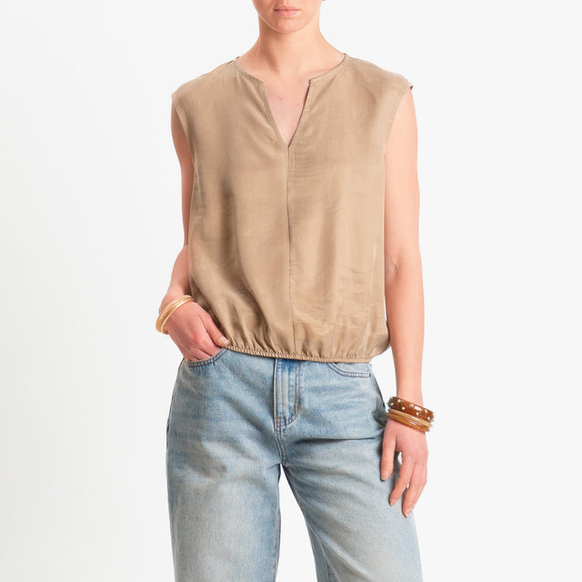 Zeroassoluto-Blusa smanicata cupro lyocell fibra naturale - sahara