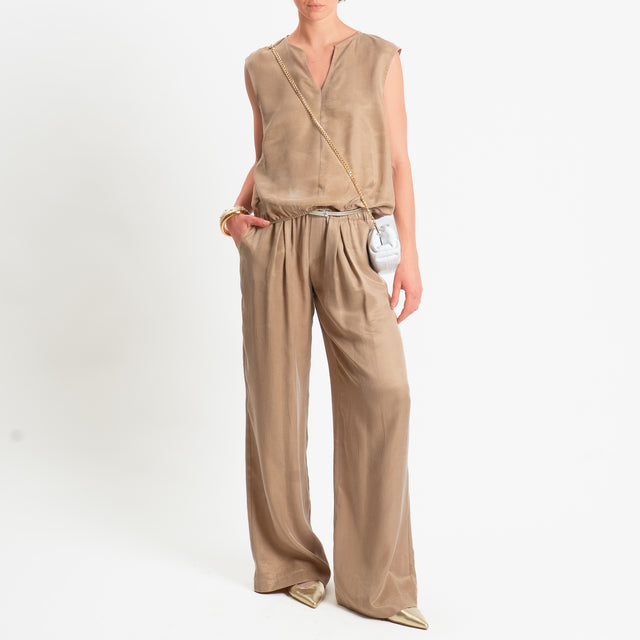 Zeroassoluto-Blusa smanicata cupro lyocell fibra naturale - sahara