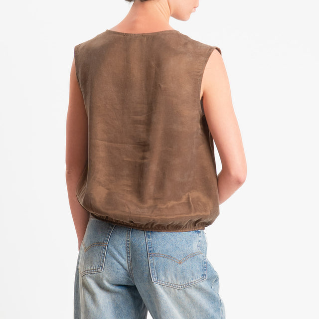 Zeroassoluto-Blusa smanicata cupro lyocell fibra naturale - choco