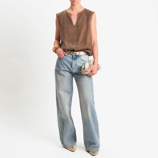Zeroassoluto-Blusa smanicata cupro lyocell fibra naturale - choco