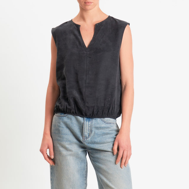 Zeroassoluto-Blusa smanicata cupro lyocell fibra naturale - lavagna