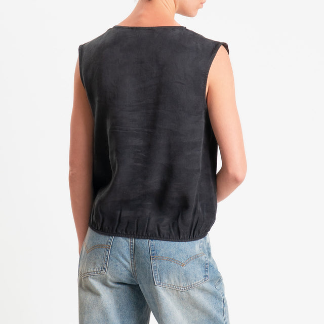 Zeroassoluto-Blusa smanicata cupro lyocell fibra naturale - lavagna