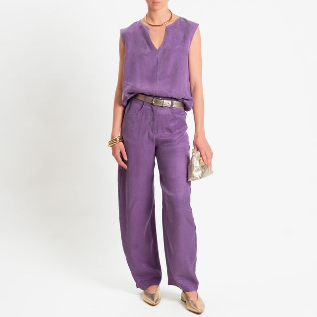 Zeroassoluto-Blusa smanicata cupro lyocell fibra naturale - lavanda