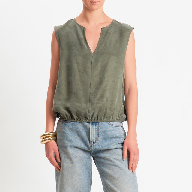 Zeroassoluto-Blusa smanicata cupro lyocell fibra naturale - militare