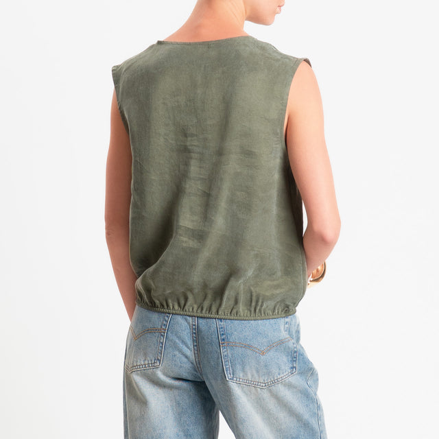 Zeroassoluto-Blusa smanicata cupro lyocell fibra naturale - militare