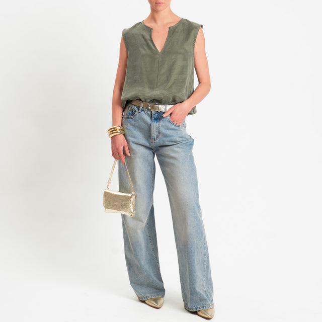Zeroassoluto-Blusa smanicata cupro lyocell fibra naturale - militare