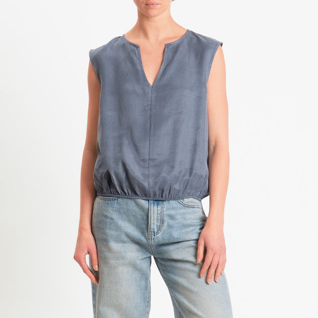 Zeroassoluto-Blusa smanicata cupro lyocell fibra naturale - piombo