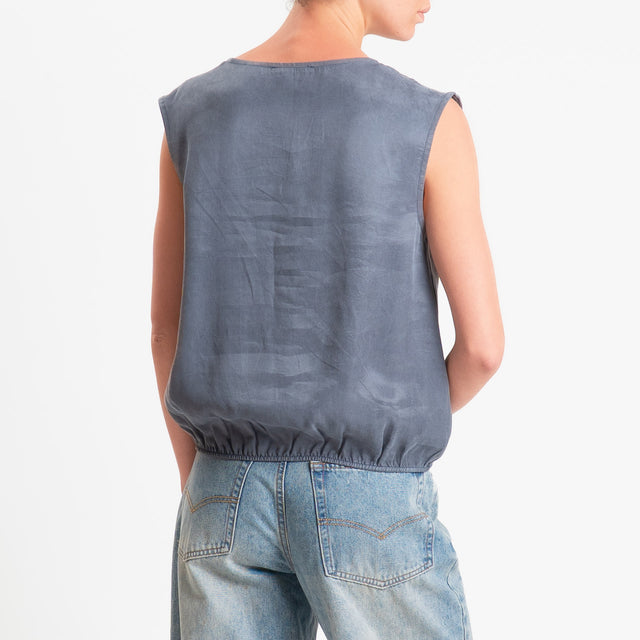 Zeroassoluto-Blusa smanicata cupro lyocell fibra naturale - piombo