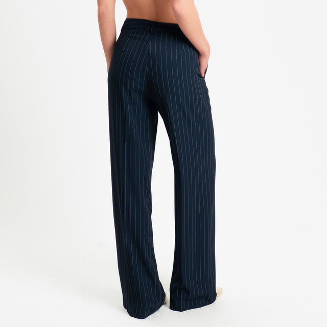 Zeroassoluto-Pantalone palazzo tessuto fluido gessato - blu