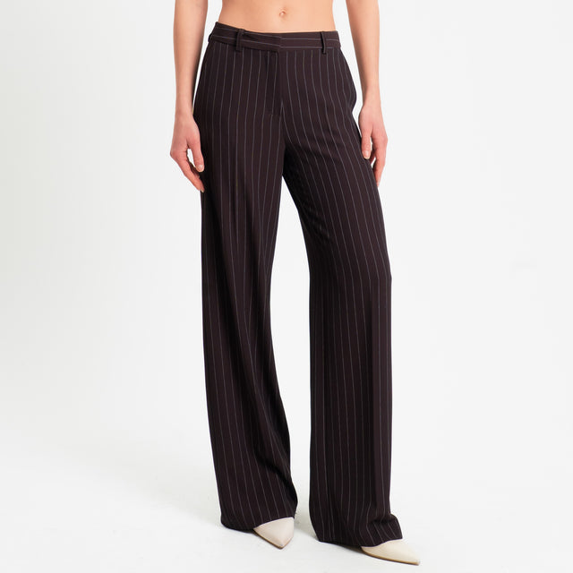 Zeroassoluto-Pantalone palazzo tessuto fluido gessato - moro