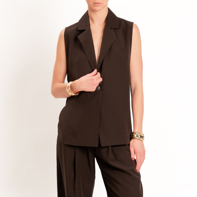 Zeroassoluto-Gilet spacchi laterali tencel fibra naturale - choco
