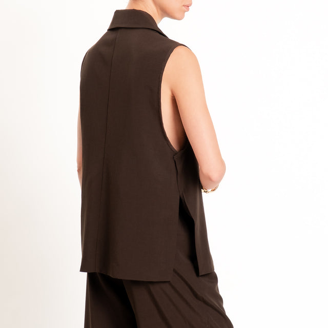Zeroassoluto-Gilet spacchi laterali tencel fibra naturale - choco