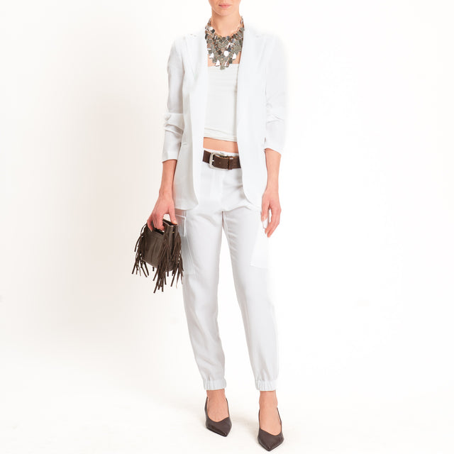 Zeroassoluto-Pantalone cargo elastico dietro tencel fibra naturale - latte