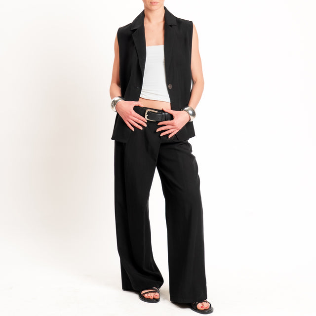Zeroassoluto-Pantalone wide leg con pinces tencel fibra naturale - nero