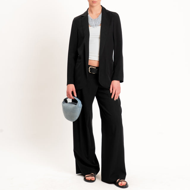 Zeroassoluto-Pantalone wide leg con pinces tencel fibra naturale - nero