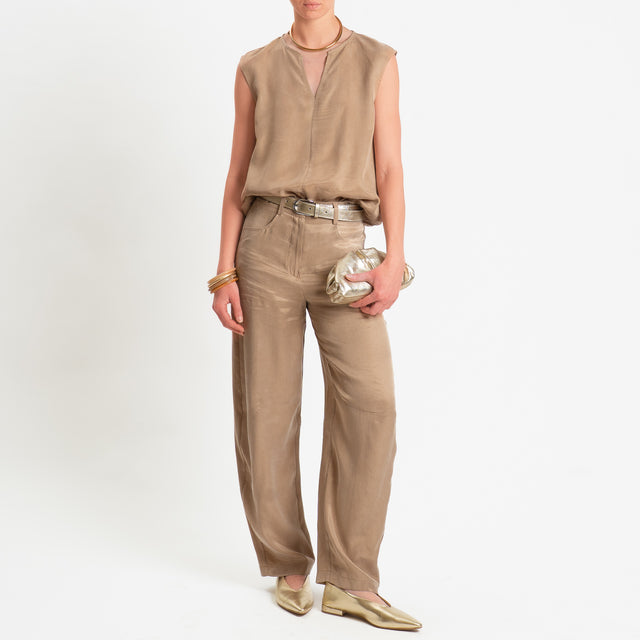 Zeroassoluto-Pantalone barrel cupro lyocell fibra naturale - sahara