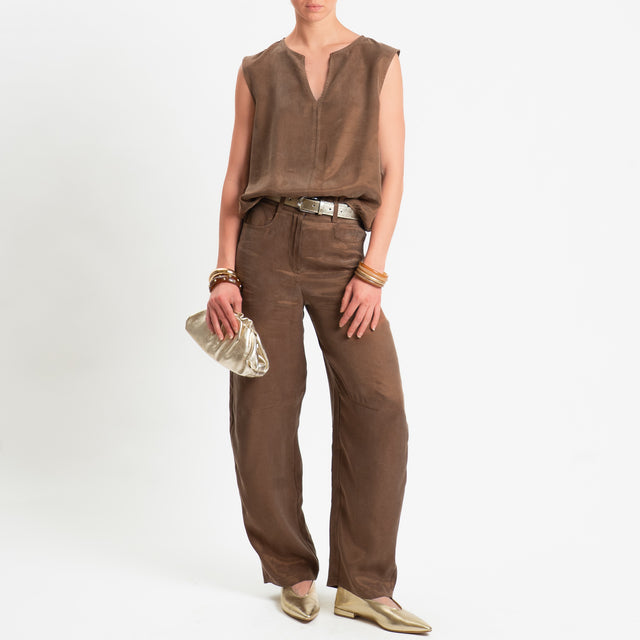 Zeroassoluto-Pantalone barrel cupro lyocell fibra naturale - choco