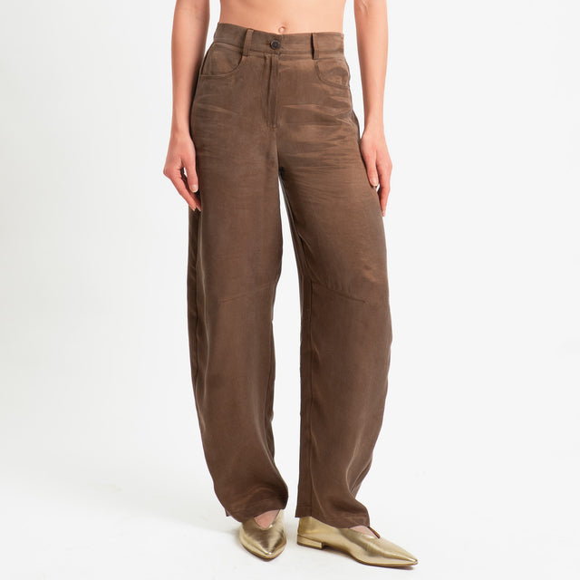 Zeroassoluto-Pantalone barrel cupro lyocell fibra naturale - choco
