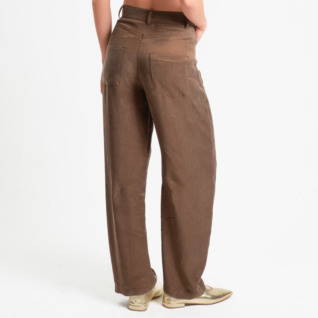 Zeroassoluto-Pantalone barrel cupro lyocell fibra naturale - choco