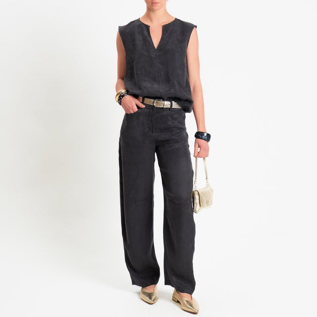 Zeroassoluto-Pantalone barrel cupro lyocell fibra naturale - lavagna