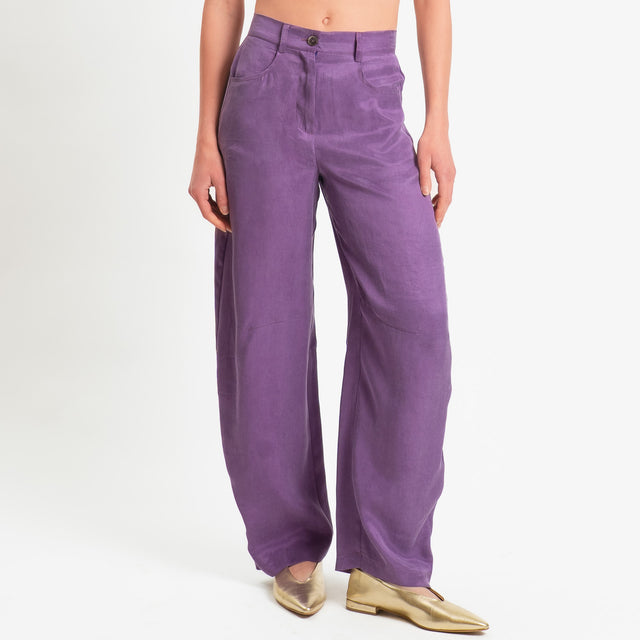 Zeroassoluto-Pantalone barrel cupro lyocell fibra naturale - lavanda