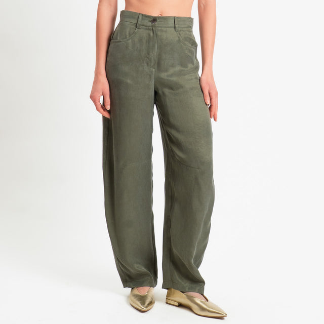 Zeroassoluto-Pantalone barrel cupro lyocell fibra naturale - militare