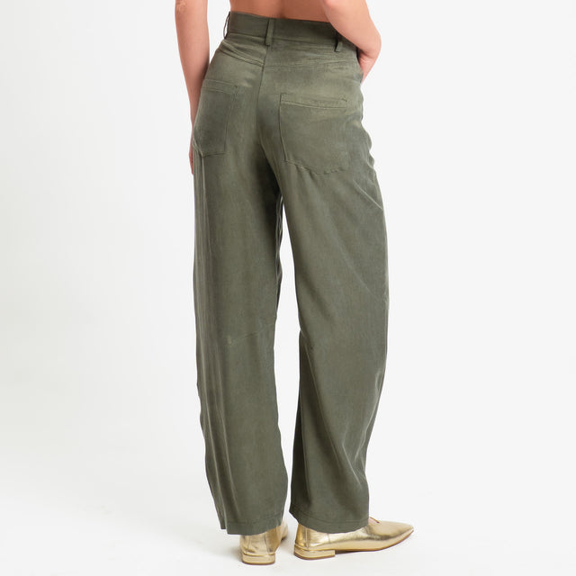 Zeroassoluto-Pantalone barrel cupro lyocell fibra naturale - militare
