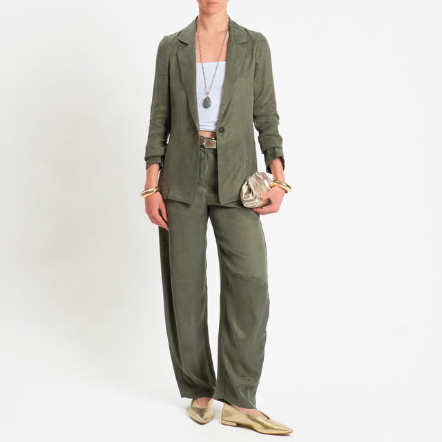 Zeroassoluto-Pantalone barrel cupro lyocell fibra naturale - militare