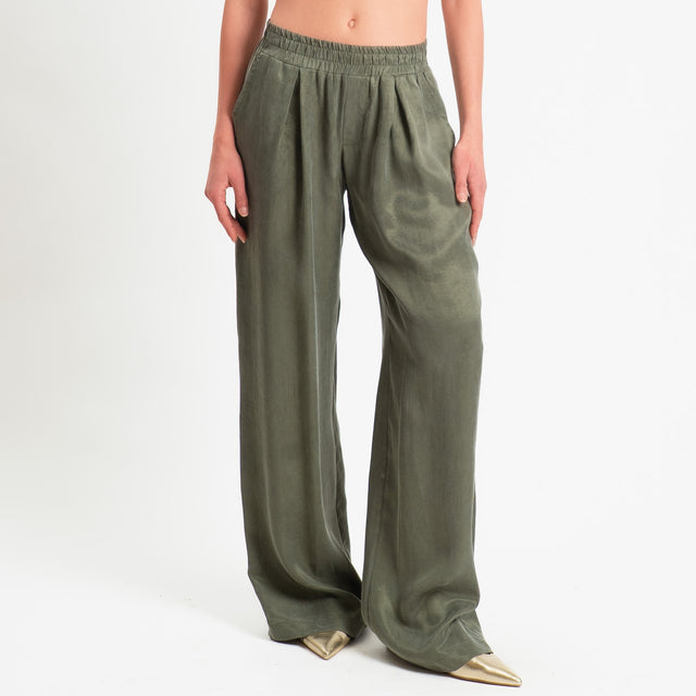 Zeroassoluto-Pantalone wide leg cupro lyocell fibra naturale - militare
