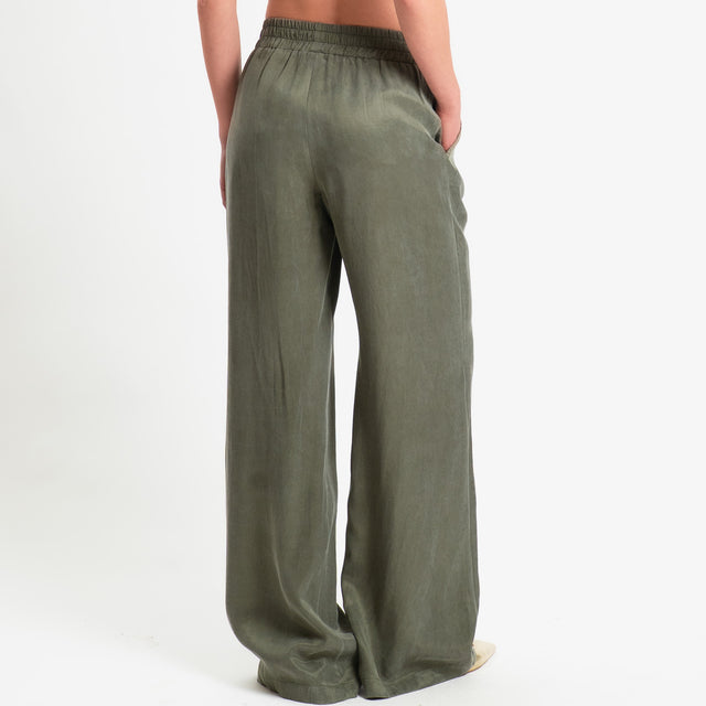 Zeroassoluto-Pantalone wide leg cupro lyocell fibra naturale - militare
