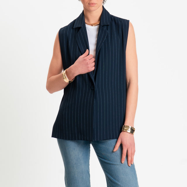 Zeroassoluto-Gilet tessuto fluido gessato con spacchi laterali - blu