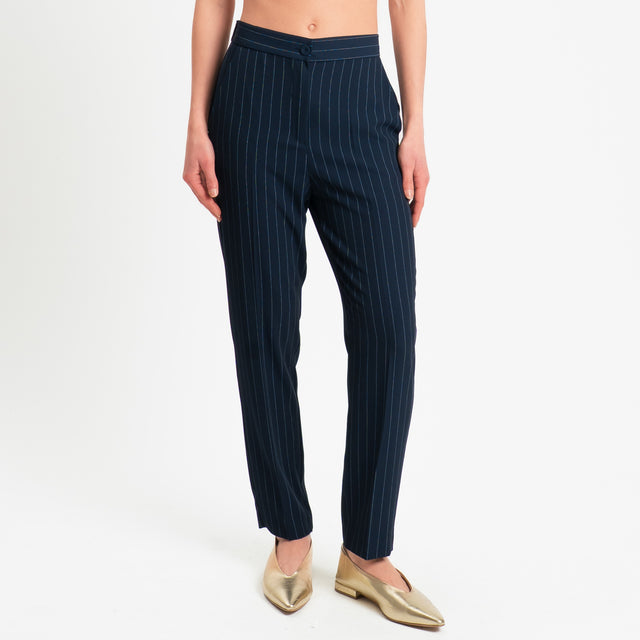 Zeroassoluto-Pantalone straight tessuto fluido gessato - blu