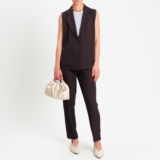 Zeroassoluto-Pantalone straight tessuto fluido gessato - moro
