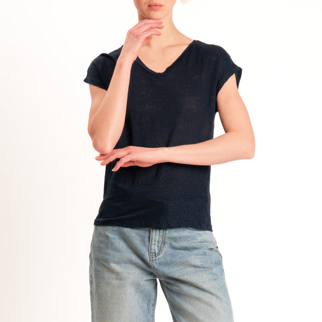 Zeroassoluto-T-shirt scollo v 100% LINO - blu