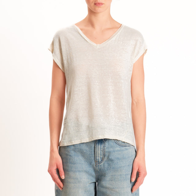 Zeroassoluto-T-shirt scollo v 100% LINO - burro