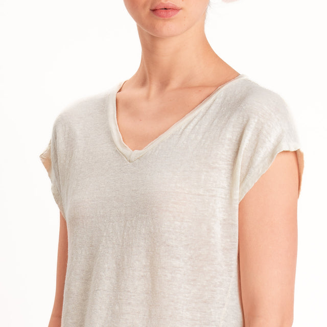 Zeroassoluto-T-shirt scollo v 100% LINO - burro