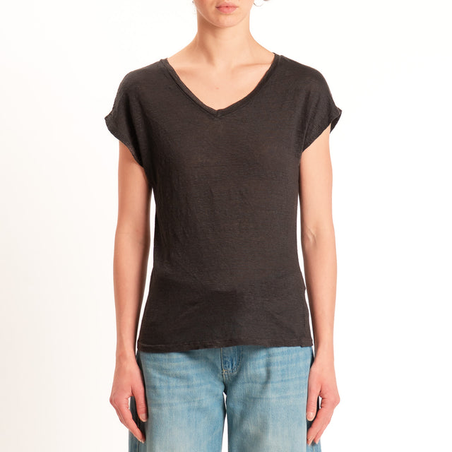 Zeroassoluto-T-shirt scollo v 100% LINO - choco