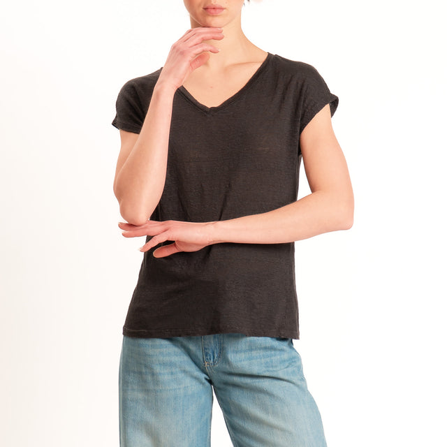 Zeroassoluto-T-shirt scollo v 100% LINO - choco