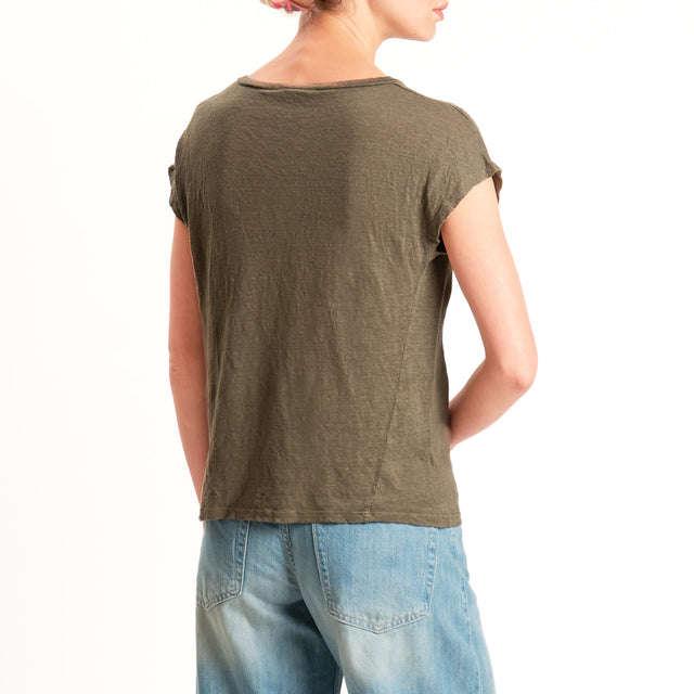 Zeroassoluto-T-shirt scollo v 100% LINO - kaki