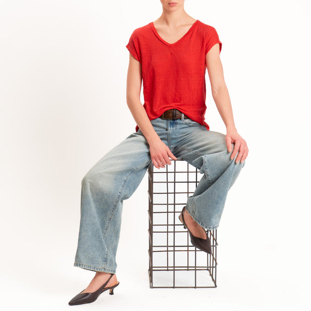 Zeroassoluto-T-shirt scollo v 100% LINO - lacca