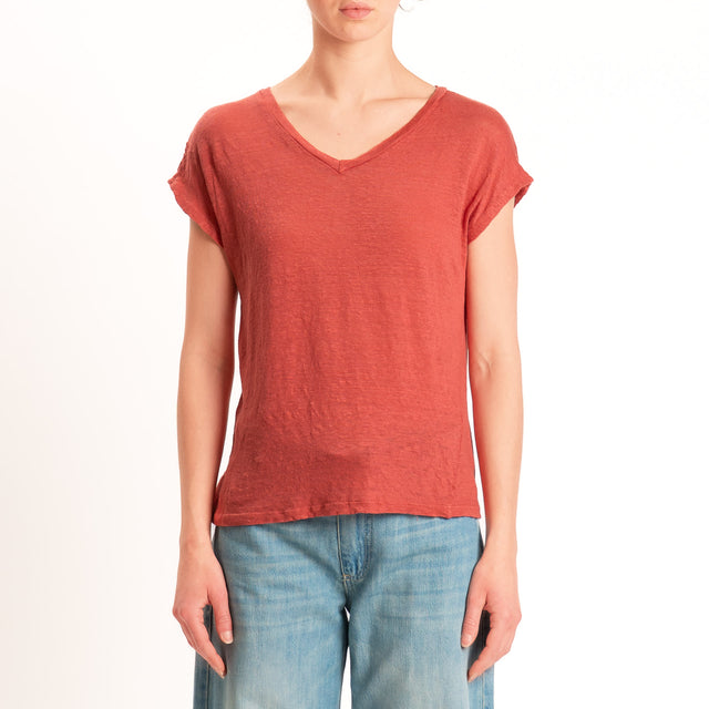Zeroassoluto-T-shirt scollo v 100% LINO - lipstick
