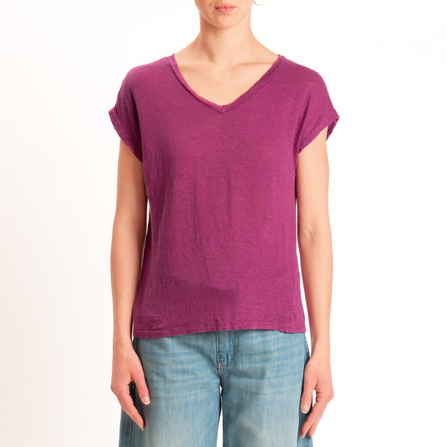 Zeroassoluto-T-shirt scollo v 100% LINO - malva